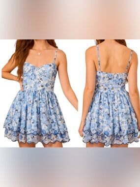 Altar'd State Tatiana Women's Floral Blue/White XL/Spring Summer Mini Dress